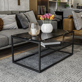 Hanah Home Mesa de Café Industrial Negra